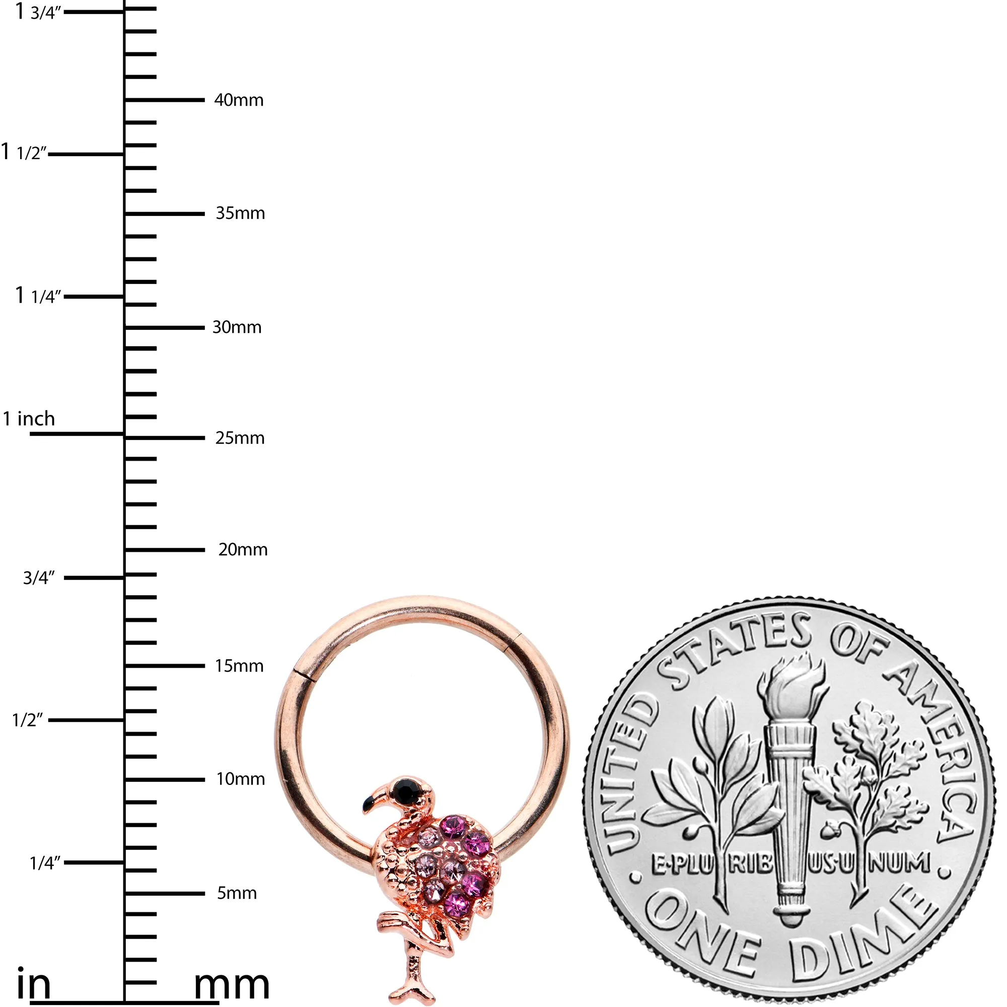16 Gauge 3/8 Rose Gold Tone Fashion Flamingo Hinged Segment Ring