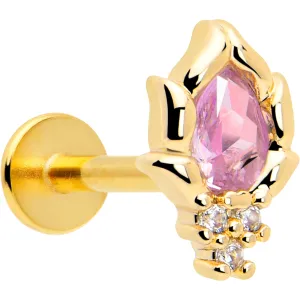 16 Gauge 5/16 Pink CZ Gem Gold Tone Style Fire Labret Monroe Tragus