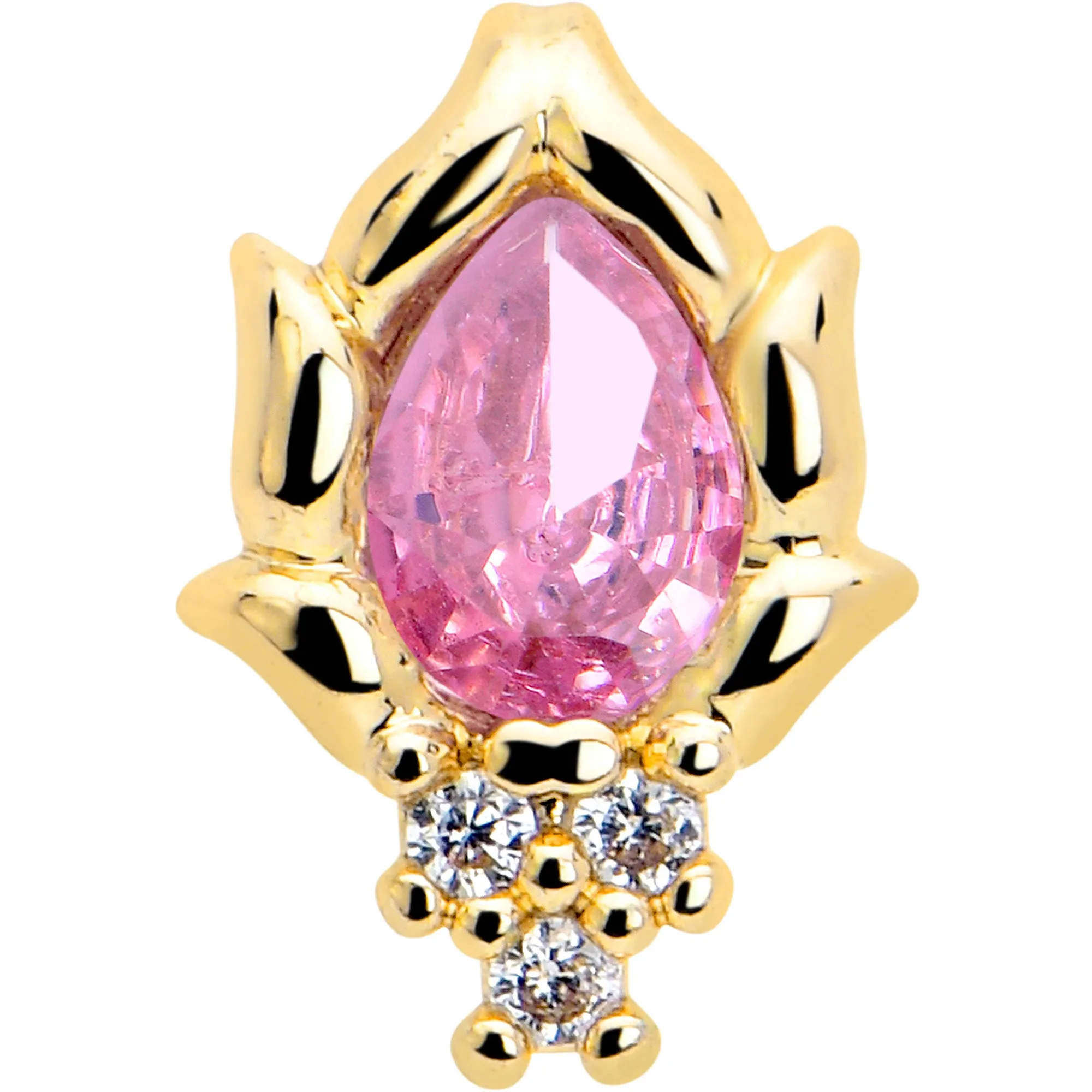 16 Gauge 5/16 Pink CZ Gem Gold Tone Style Fire Labret Monroe Tragus