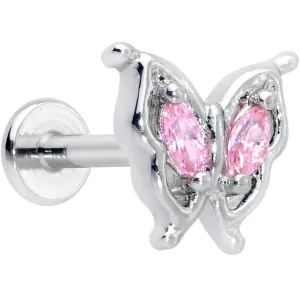 16 Gauge 5/16 Pink Gem Fancy Fab Butterfly Internally Threaded Labret