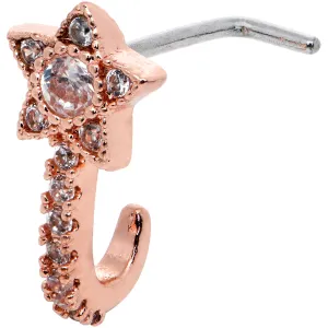 20 Gauge 7mm Clear Gem Rose Gold Hue Starry Faux Hoop L Shape Nose Ring