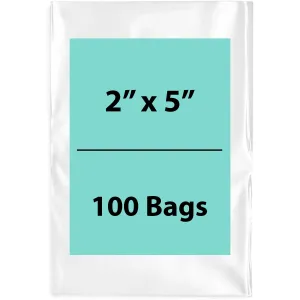 2X5 inches Clear Flat Poly Bags 4Mil Open Top (LDPE)
