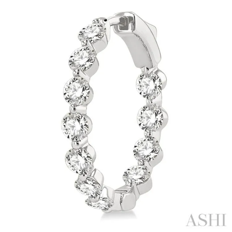 3 ctw Interior and Exterior Bezel Set Round Cut Diamond Fashion Hoop Earring in 14K White Gold