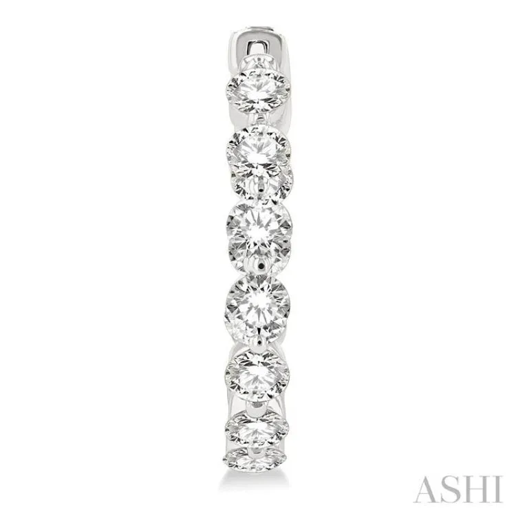 3 ctw Interior and Exterior Bezel Set Round Cut Diamond Fashion Hoop Earring in 14K White Gold