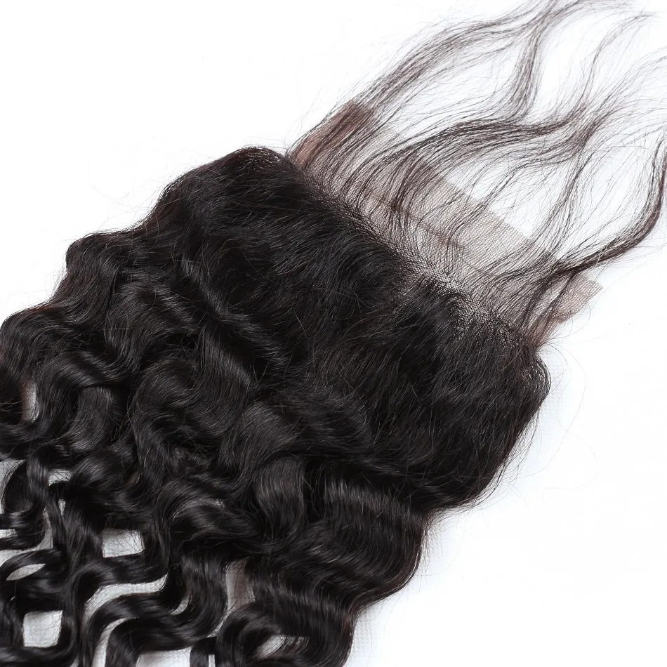 4x4 Water Wave Closure Free Part 100 Human Hair closure
