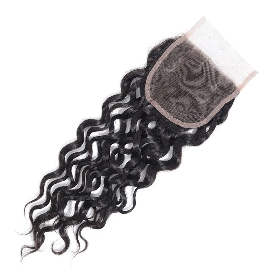 4x4 Water Wave Closure Free Part 100 Human Hair closure