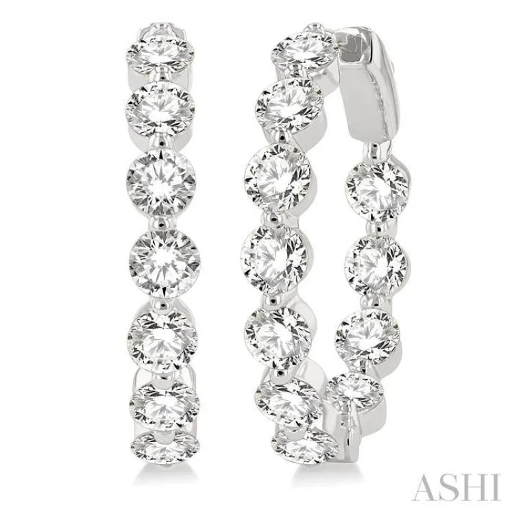 5 ctw Interior and Exterior Bezel Set Round Cut Diamond Fashion Hoop Earring in 14K White Gold