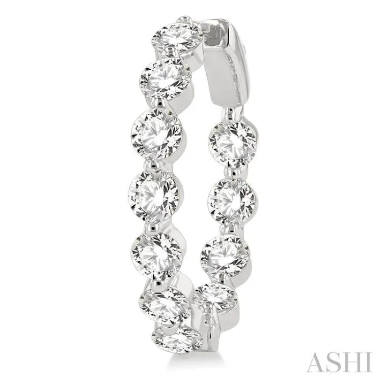 5 ctw Interior and Exterior Bezel Set Round Cut Diamond Fashion Hoop Earring in 14K White Gold