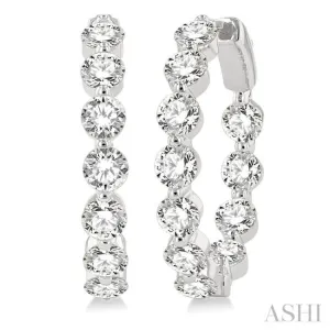 5 ctw Interior and Exterior Bezel Set Round Cut Diamond Fashion Hoop Earring in 14K White Gold