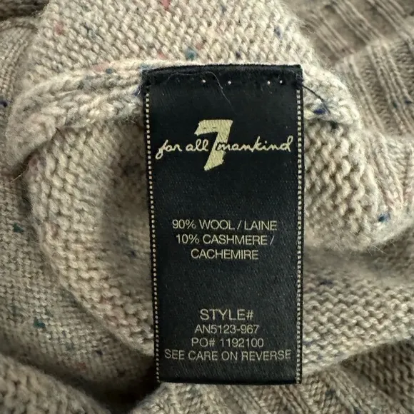 7 For All Mankind Wool/Cashmere Long Scoopneck Sweater Size M Taupe