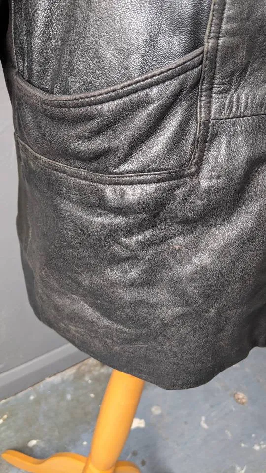 80s Oversized Leather Jacket, Distressed Cocoon Coat, Size Medium