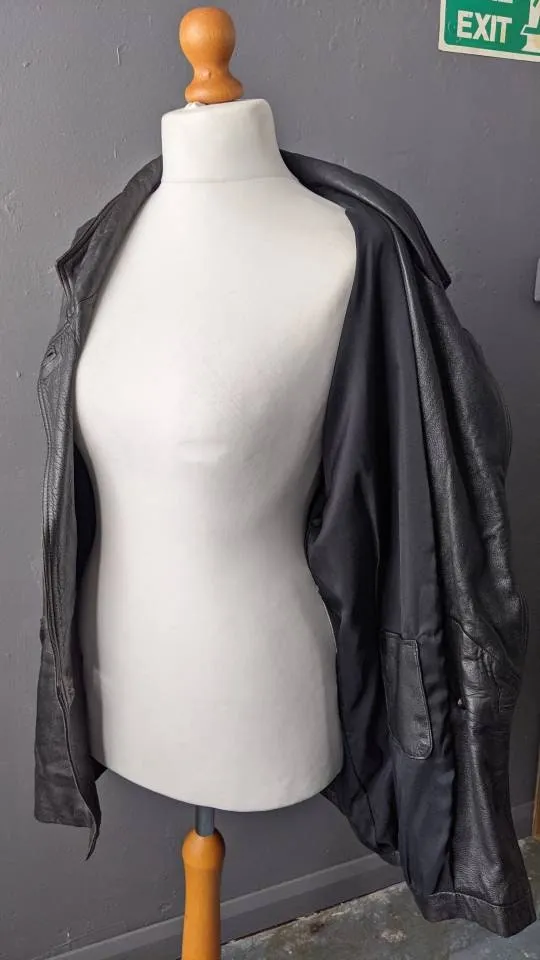 80s Oversized Leather Jacket, Distressed Cocoon Coat, Size Medium