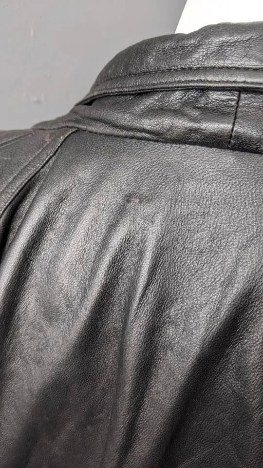 80s Oversized Leather Jacket, Distressed Cocoon Coat, Size Medium