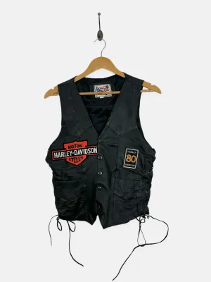 90's Harley Davidson Embroidered Vintage Leather Vest 8-10