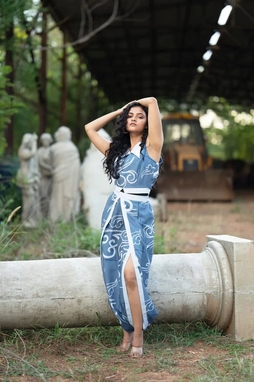 Aandhi Giant Collar Crop Top with Dhoti Pant Co Ord Set