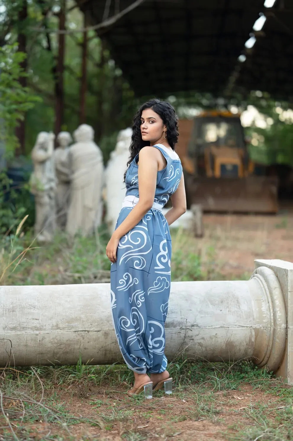 Aandhi Giant Collar Crop Top with Dhoti Pant Co Ord Set