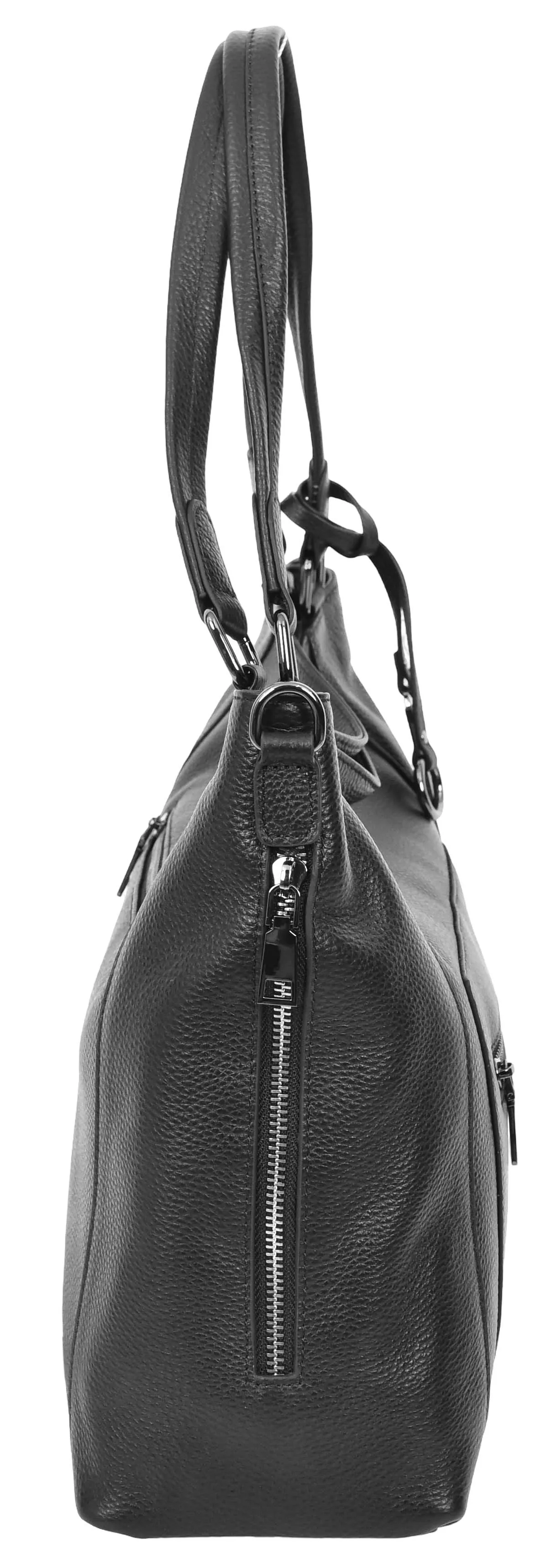 Abigail Women Leather Zip Opening Tote Shoulder Handbag Black