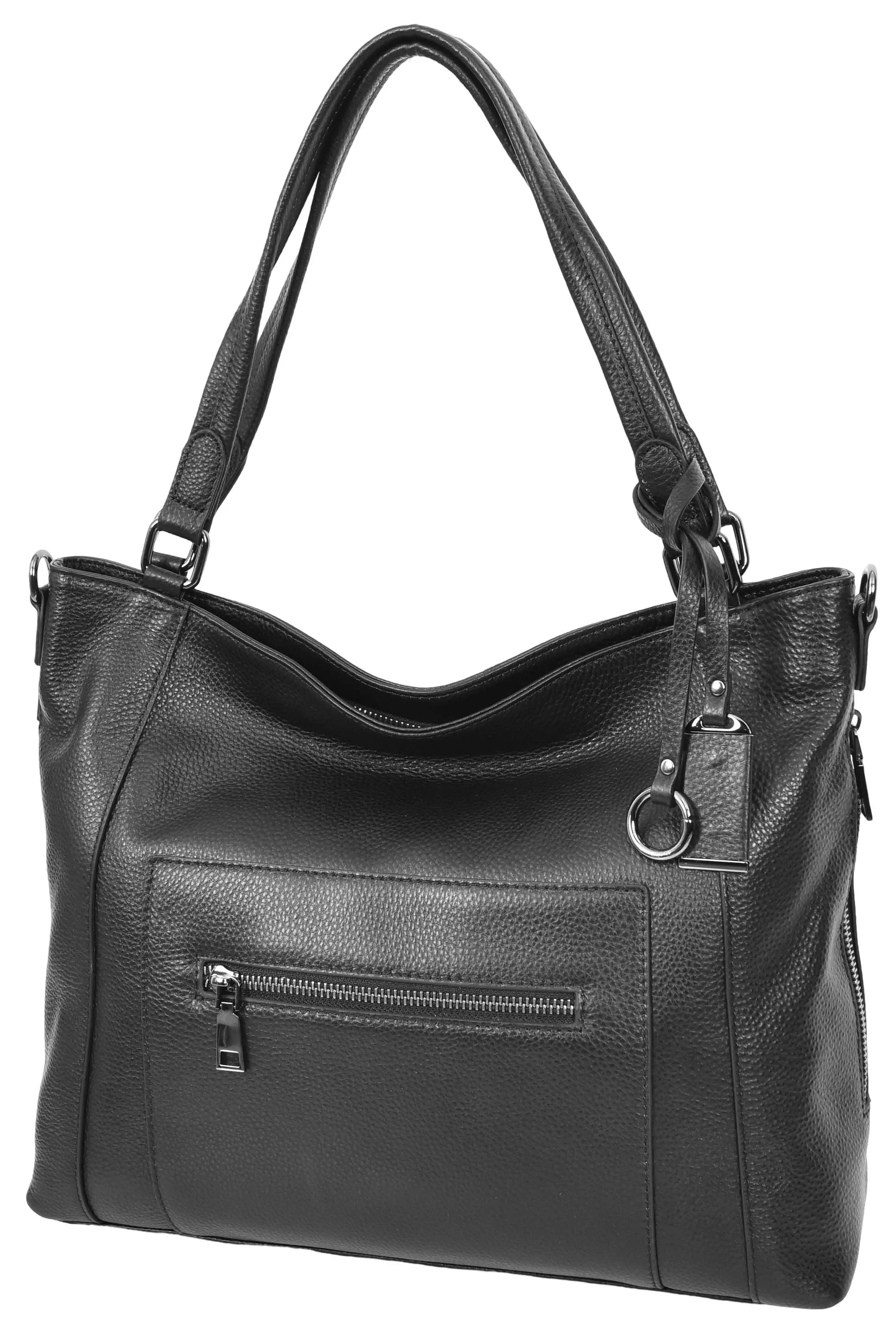 Abigail Women Leather Zip Opening Tote Shoulder Handbag Black