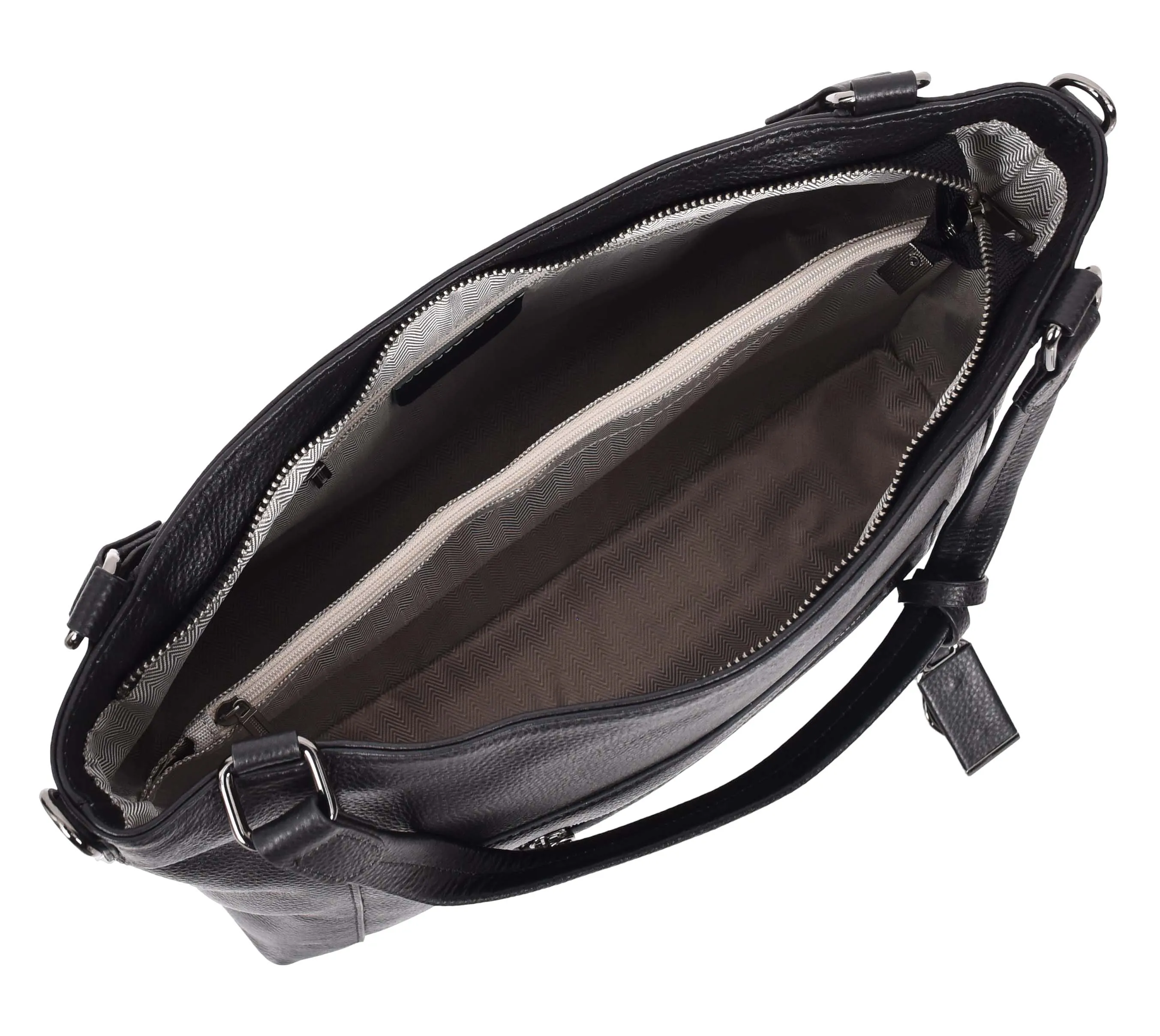 Abigail Women Leather Zip Opening Tote Shoulder Handbag Black