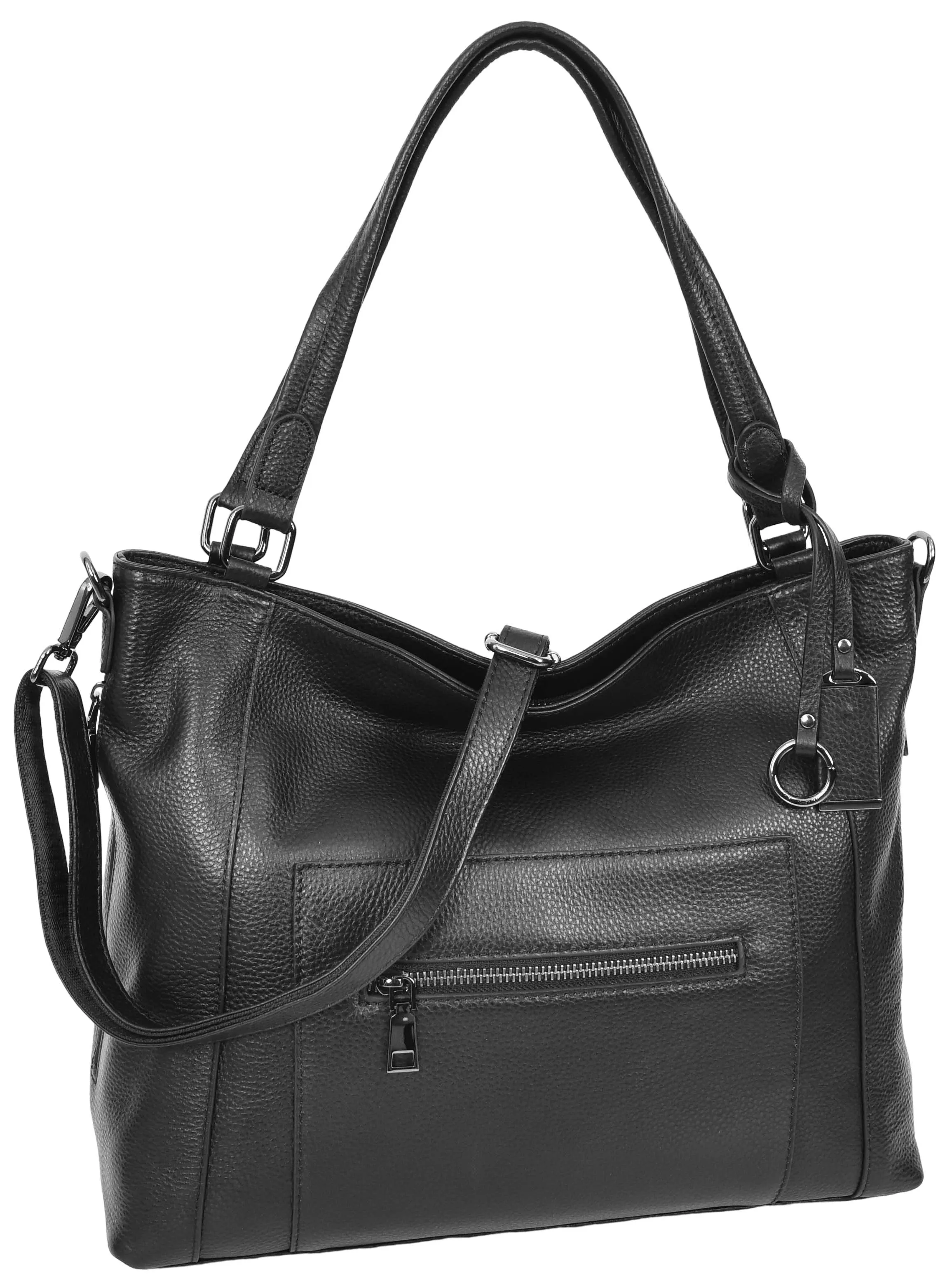 Abigail Women Leather Zip Opening Tote Shoulder Handbag Black