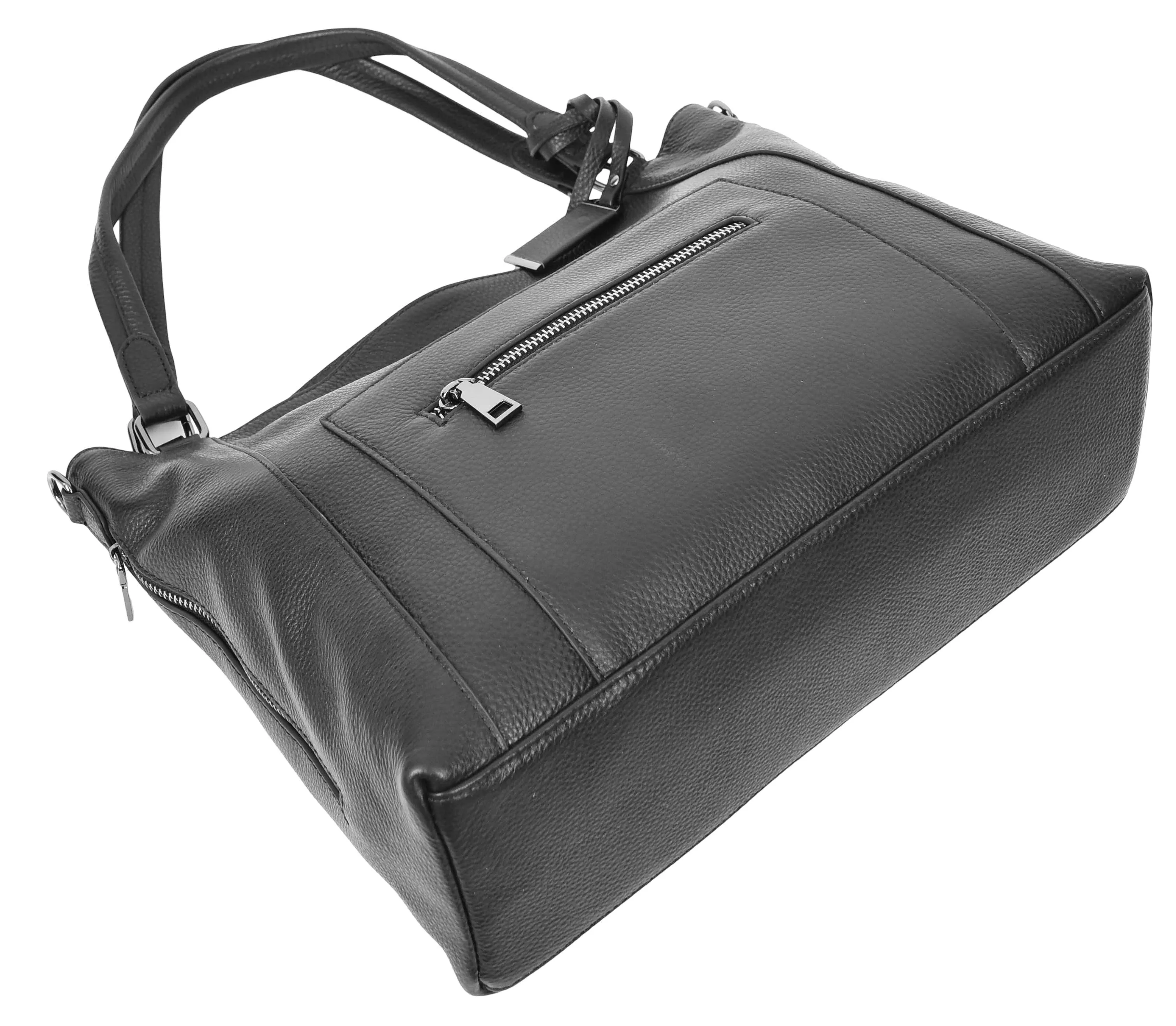 Abigail Women Leather Zip Opening Tote Shoulder Handbag Black