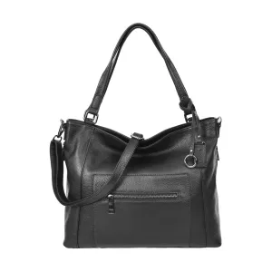 Abigail Women Leather Zip Opening Tote Shoulder Handbag Black