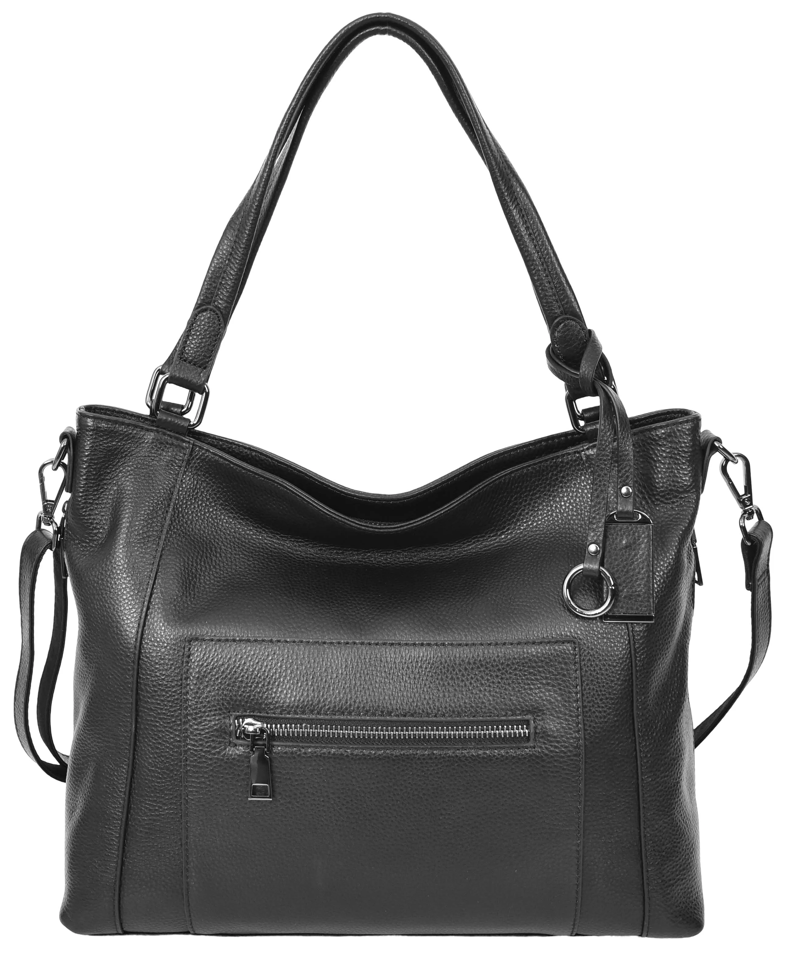 Abigail Women Leather Zip Opening Tote Shoulder Handbag Black
