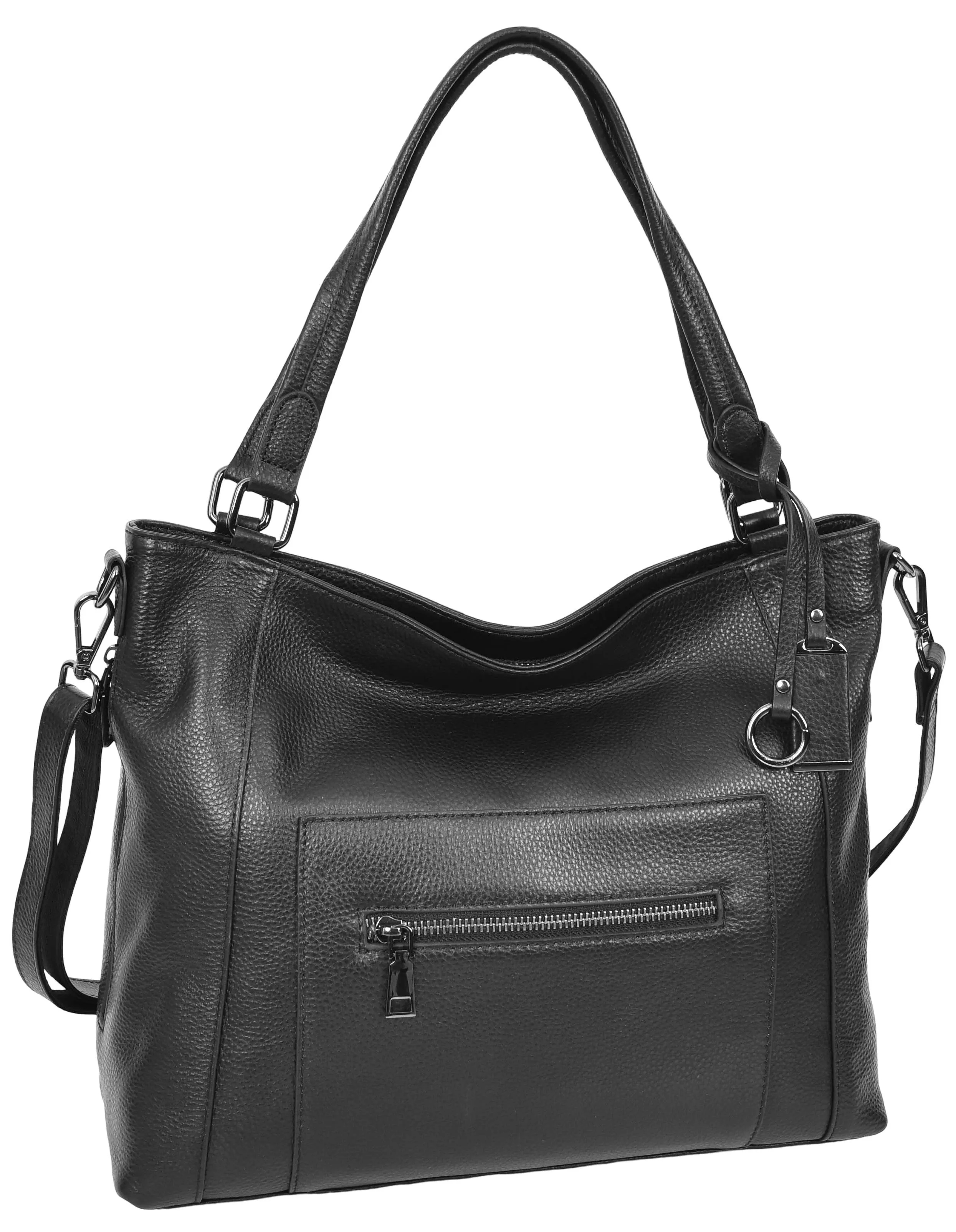 Abigail Women Leather Zip Opening Tote Shoulder Handbag Black