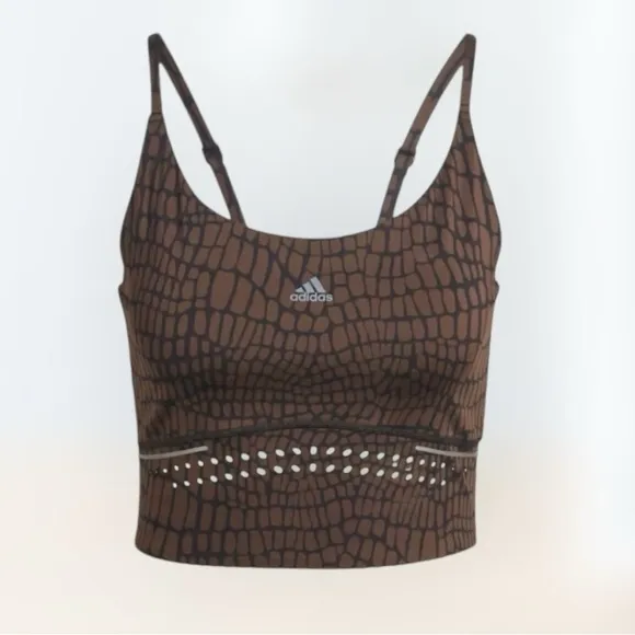 Adidas HIIT 45 SECONDS CROCO CROP TANK TOP | Sports Bra | Brown | Sz XLarge NWT