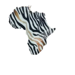 Africa Shaped Zebra Patterned Dangling Earrings