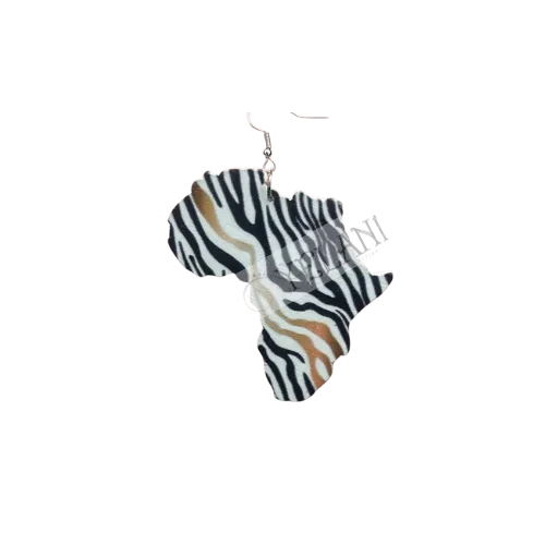 Africa Shaped Zebra Patterned Dangling Earrings