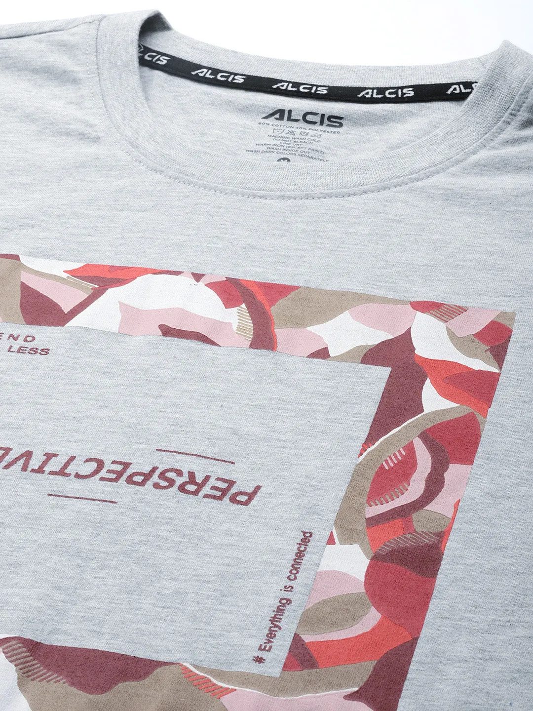Alcis Men Grey Melange Typography Printed Slim Fit Gym T-shirt