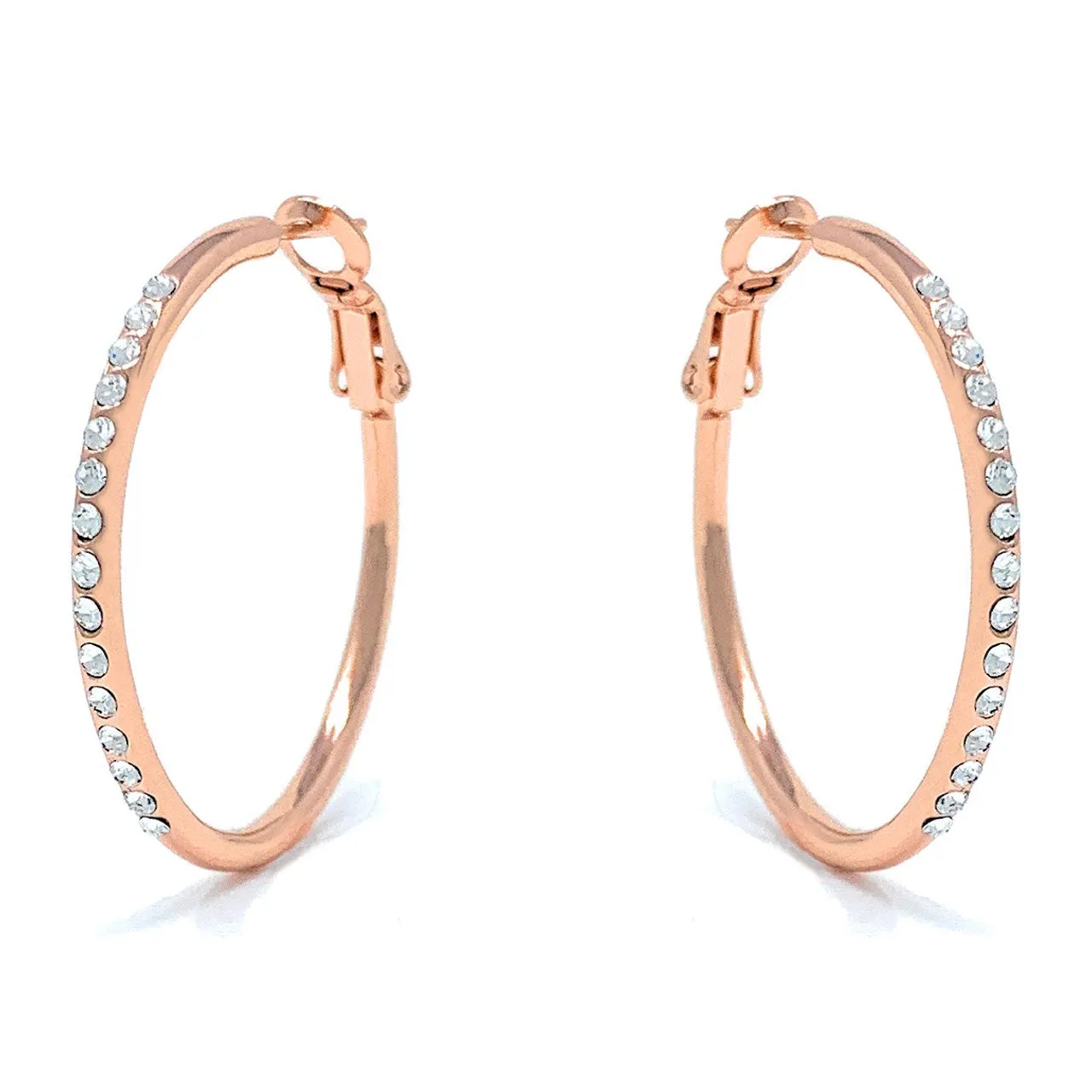 Amelia Small Pave Hoop Earrings with White Clear Round Crystals from Swarovski Rose Gold Plated