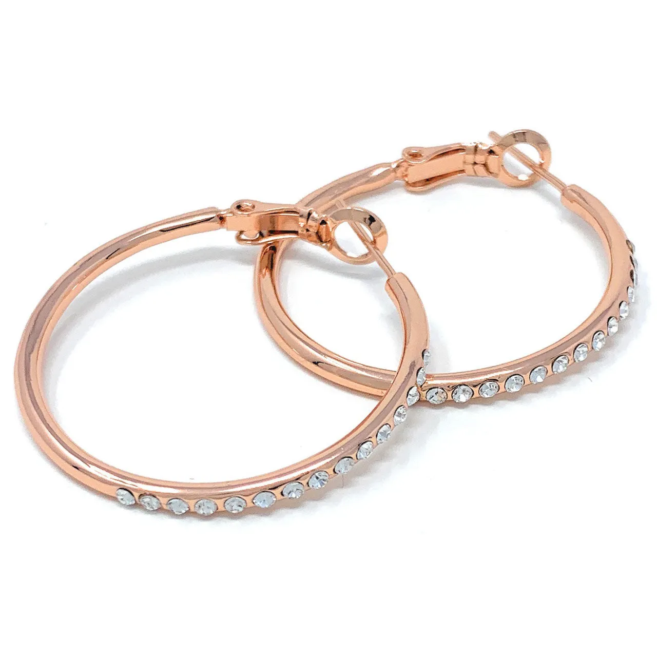 Amelia Small Pave Hoop Earrings with White Clear Round Crystals from Swarovski Rose Gold Plated
