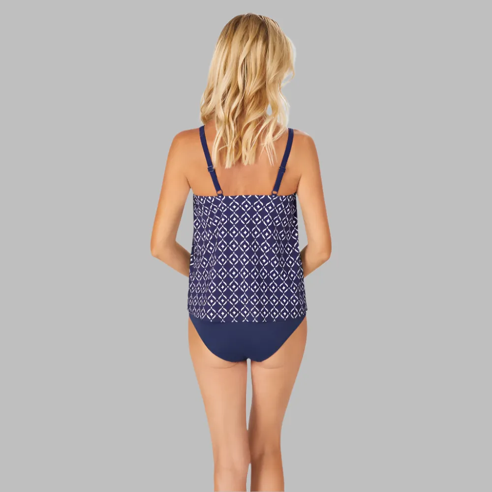 Amoena Asian Garden Blouson Pocketed Mastectomy Swim Top - blue/white - 71586