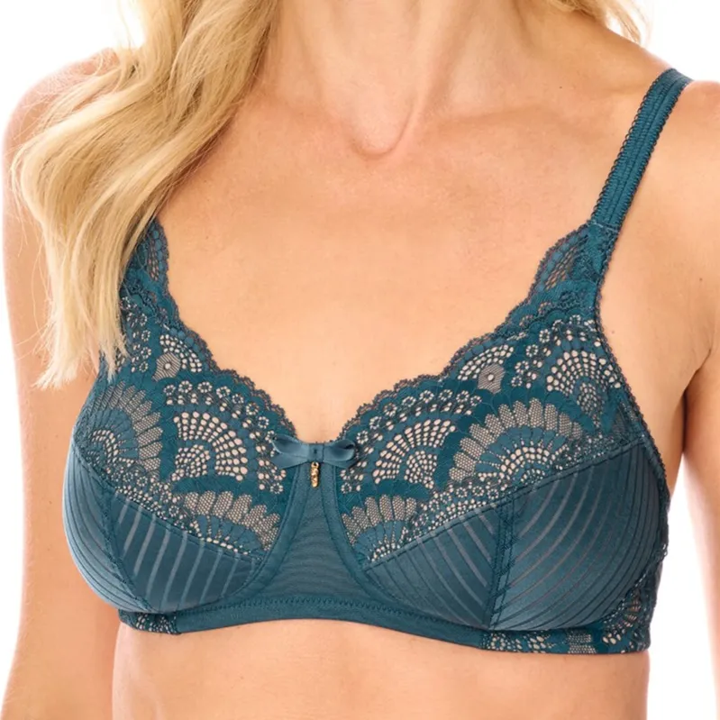 Amoena Karolina Soft Cup Non-Wired Pocketed Mastectomy Bra- dark teal/sand - 44894
