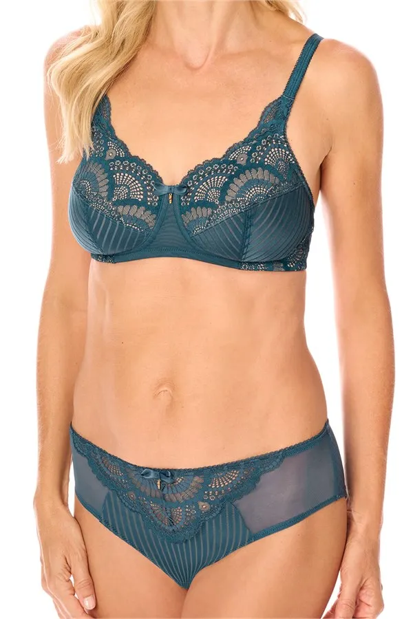 Amoena Karolina Soft Cup Non-Wired Pocketed Mastectomy Bra- dark teal/sand - 44894