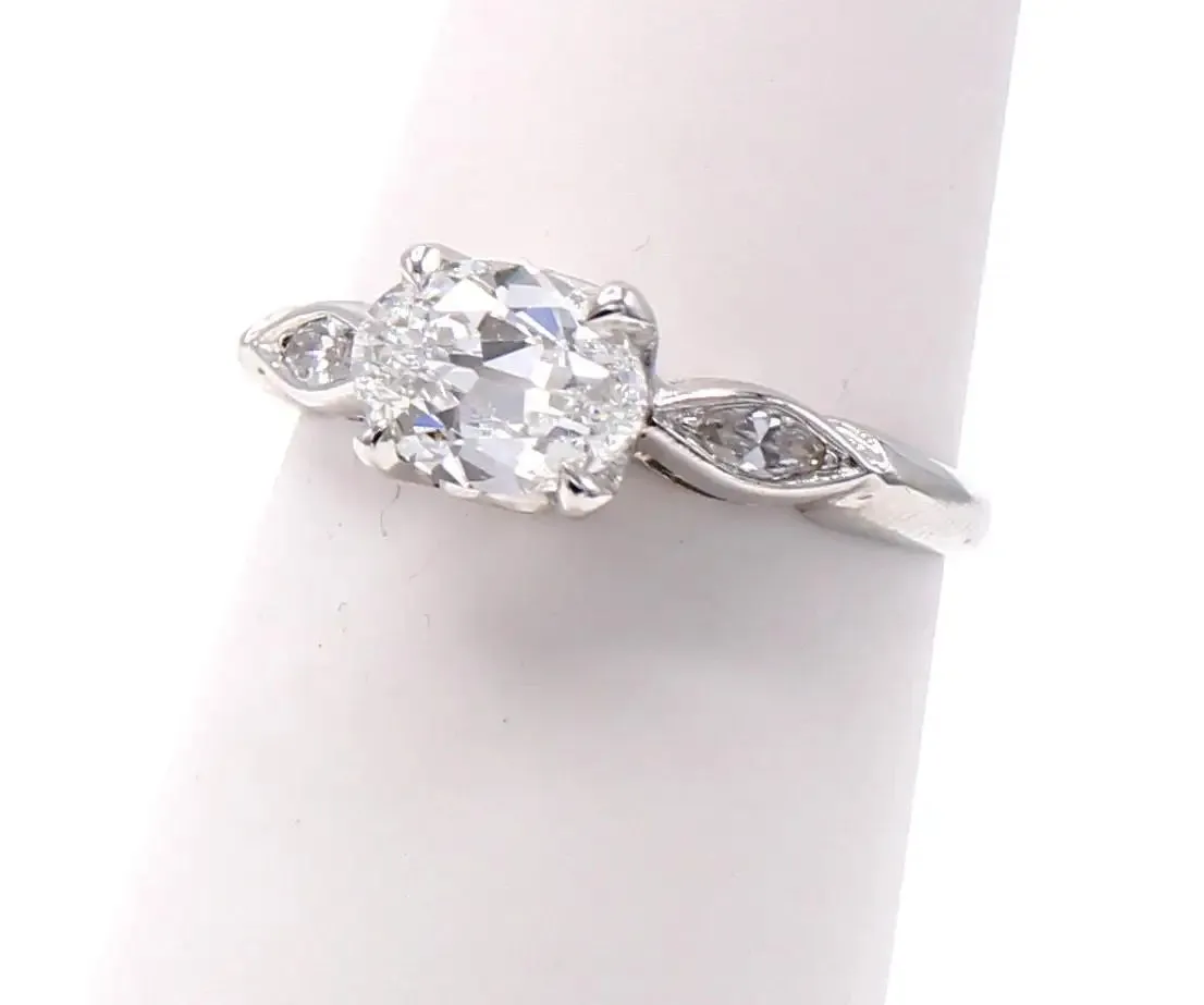 Antique Cut Oval Diamond Platinum Diamond Engagement Ring