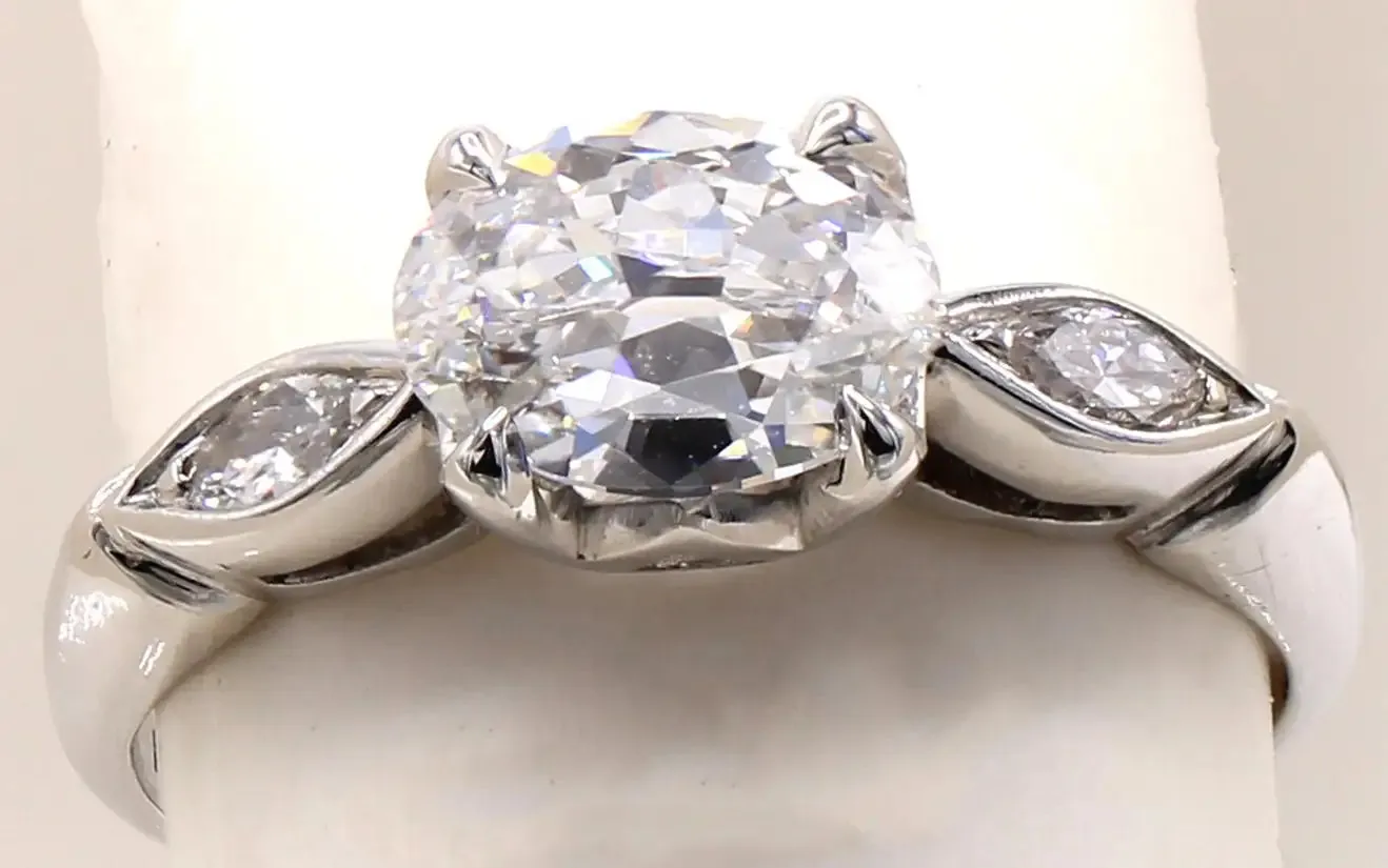 Antique Cut Oval Diamond Platinum Diamond Engagement Ring