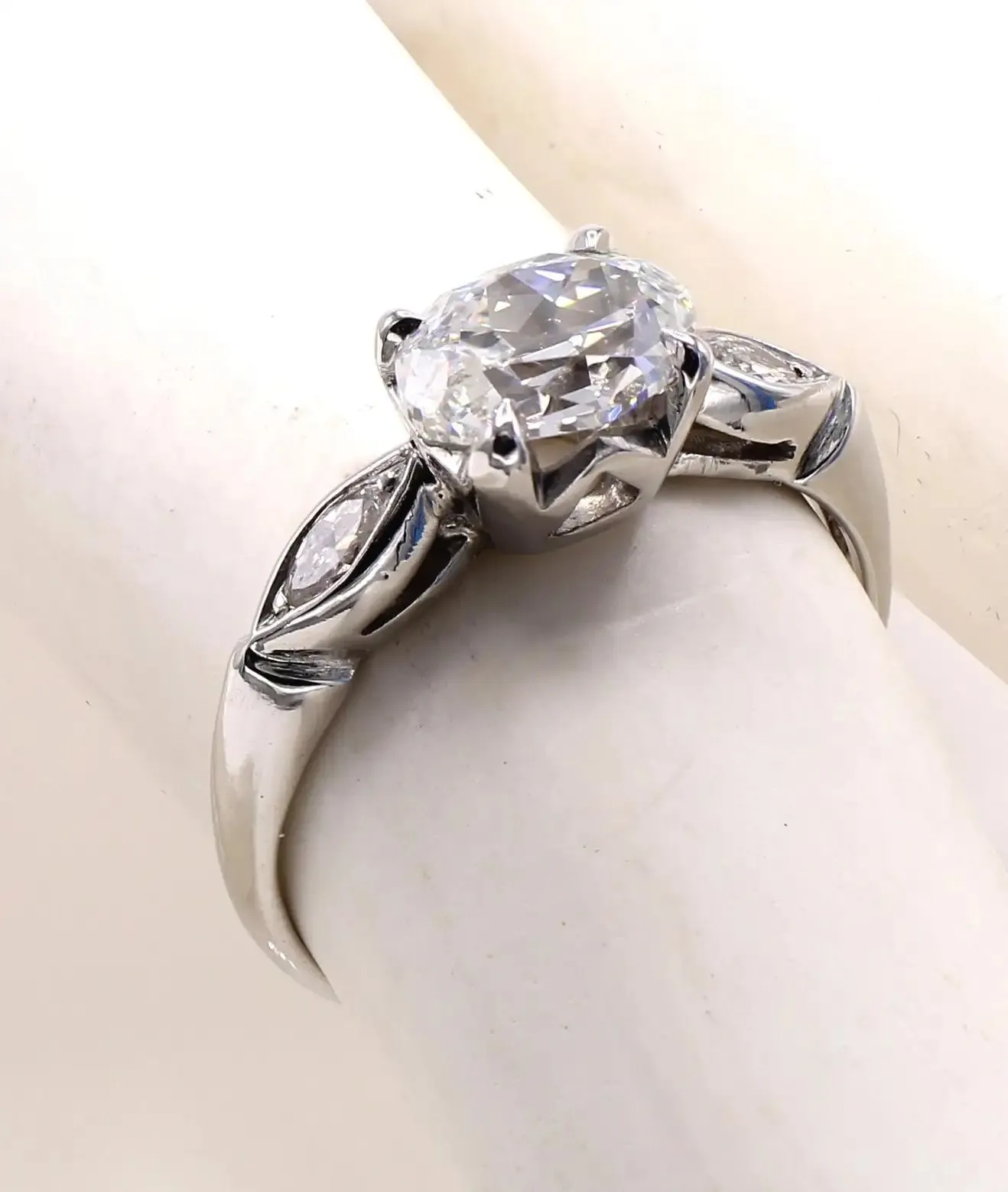 Antique Cut Oval Diamond Platinum Diamond Engagement Ring