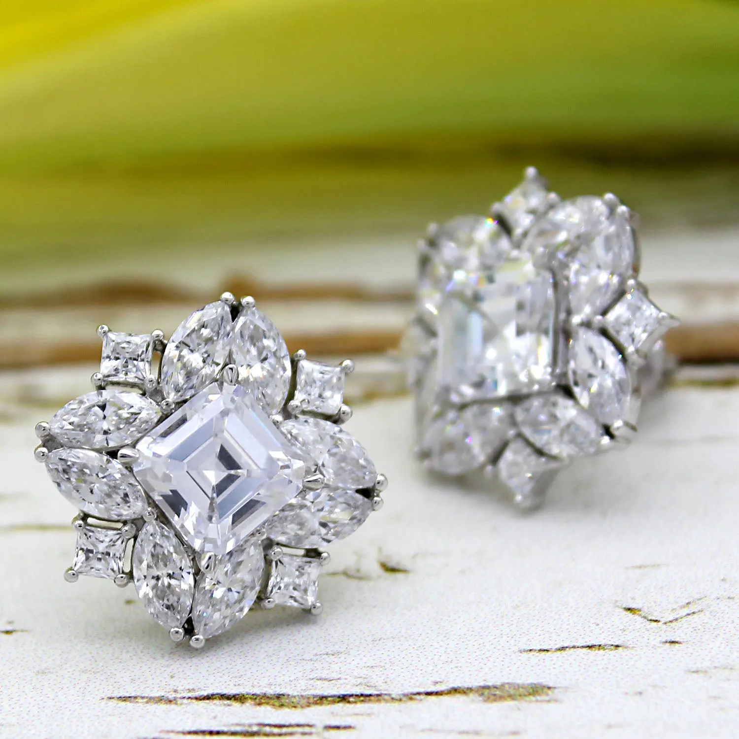 Art Deco Asscher Cut Cocktail Wedding Earrings