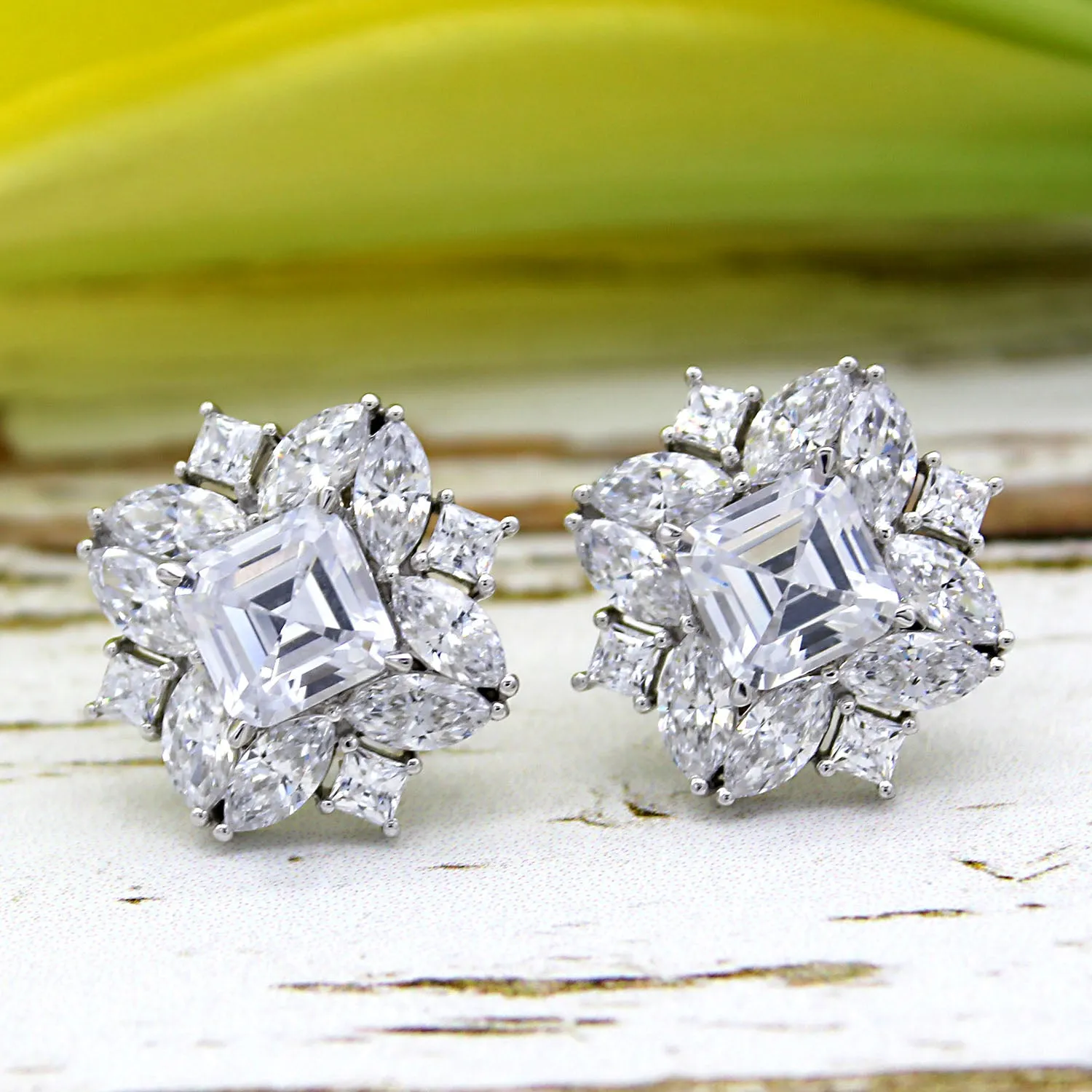Art Deco Asscher Cut Cocktail Wedding Earrings