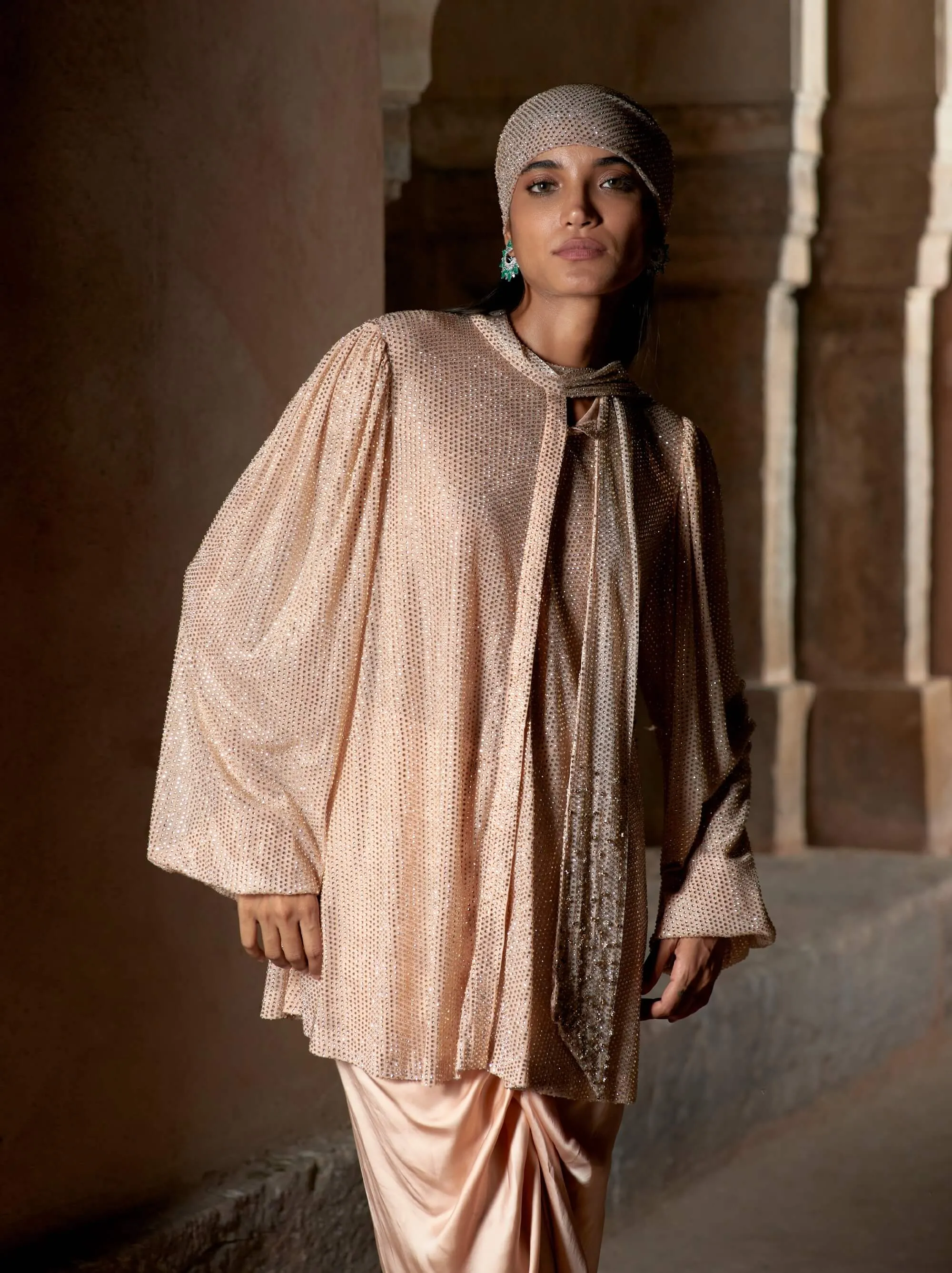 Ashra nude tunic and skirt set