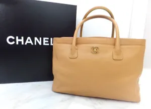 Authentic Chanel Cerf Executive Tan Caviar Tote