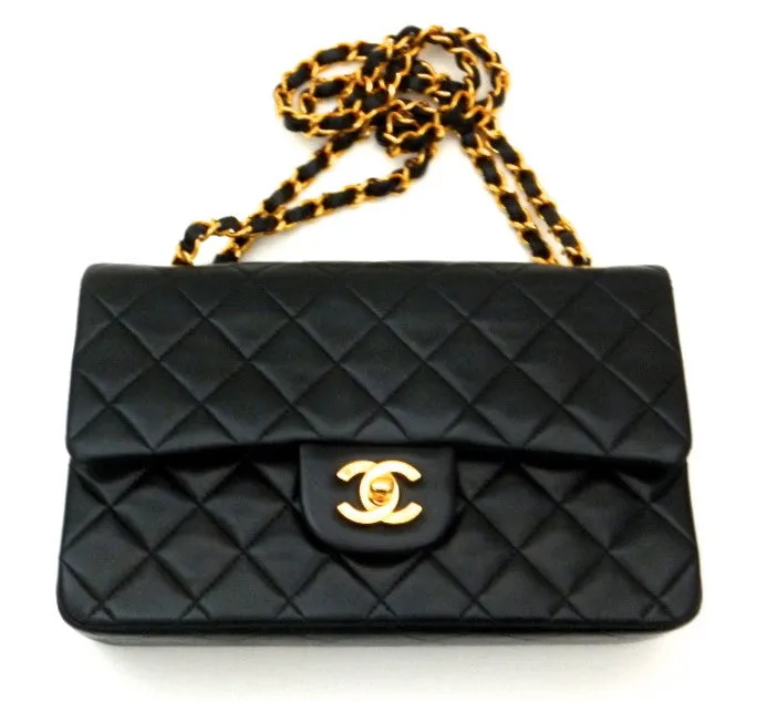 Authentic Chanel Vintage Black Lambkskin 2.55 9” Flapover