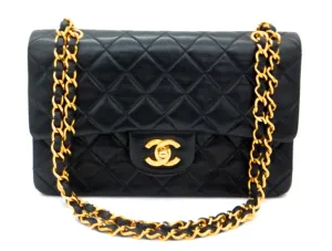 Authentic Chanel Vintage Black Lambkskin 2.55 9” Flapover