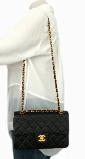 Authentic Chanel Vintage Black Lambkskin 2.55 9” Flapover