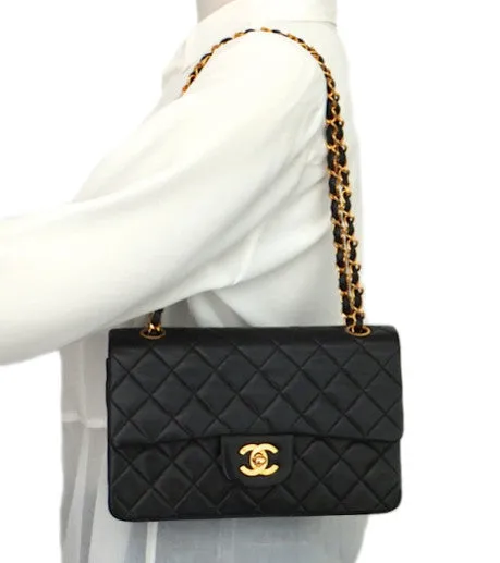 Authentic Chanel Vintage Black Lambkskin 2.55 9” Flapover