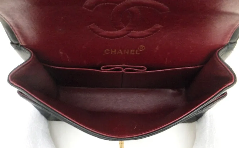 Authentic Chanel Vintage Black Lambkskin 2.55 9” Flapover