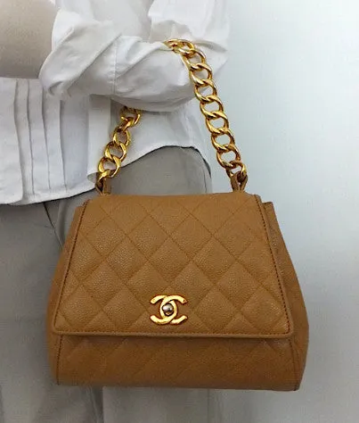 Authentic Chanel Vintage Tan Caviar Mini Flapover